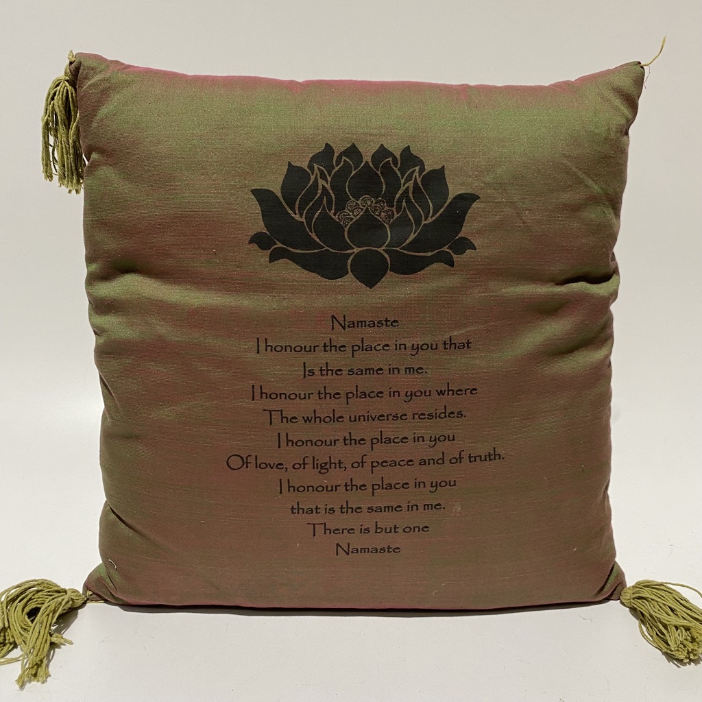 CUSHION, Gold Green Pink Shot Silk 'Namaste'